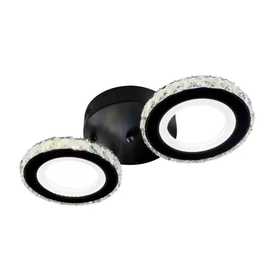 Lustra LED cu telecomanda si cristal NOVA ROTONDA, 29W, 2 Cercuri, lumina Rece/Calda/Neutra, Dimabila, Negru