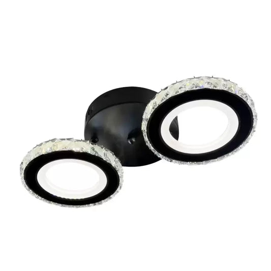 Lustra LED cu telecomanda si cristal NOVA ROTONDA, 29W, 2 Cercuri, lumina Rece/Calda/Neutra, Dimabila, Negru