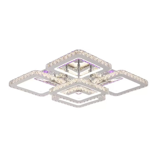 Lustra LED cu telecomanda cu cristal QUADRIA SUPREMO RGB, 148W, 5 Patrate, lumina Rece/Calda/Neutra, Dimabila, Crom Lucios