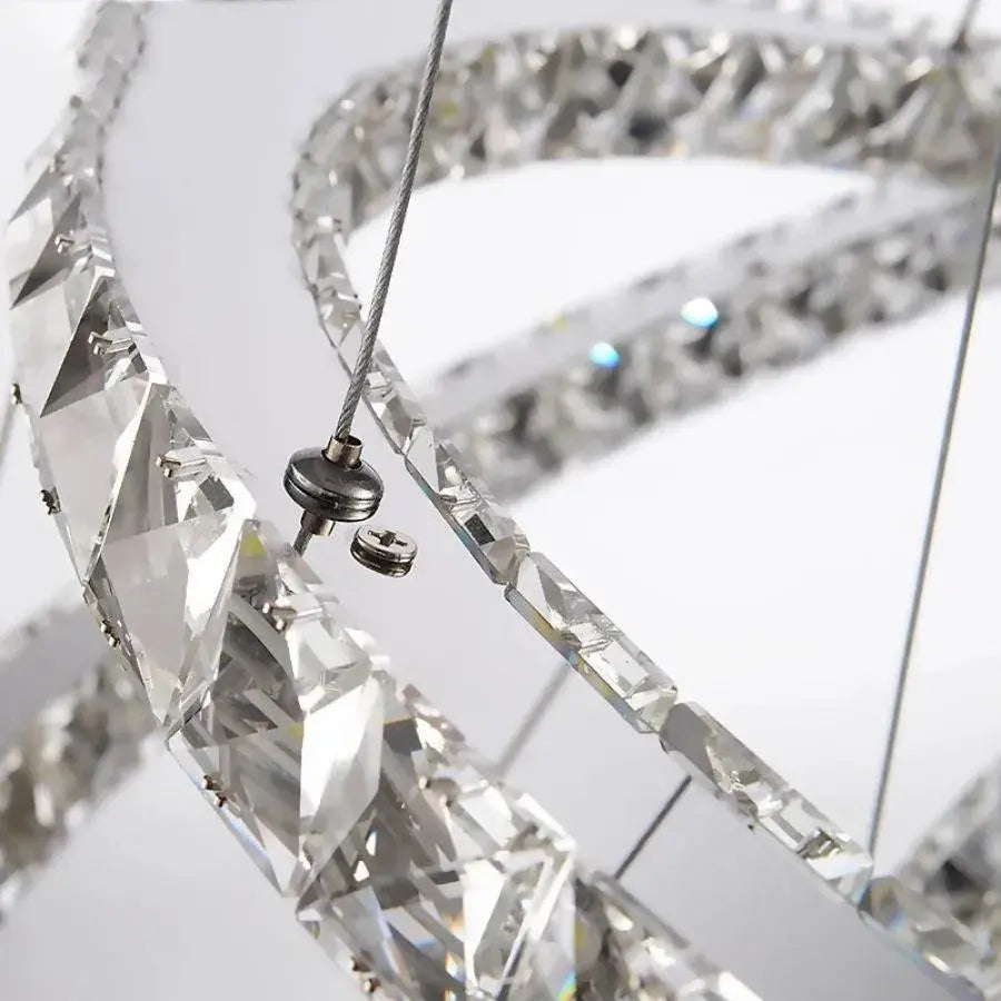 Lustra LED suspendata cu telecomanda si cristal PRISM LUMINIS , 78W, 3 Cercuri, lumina Rece/Calda/Neutra, Dimabila, Argintiu, Inaltime Reglabila