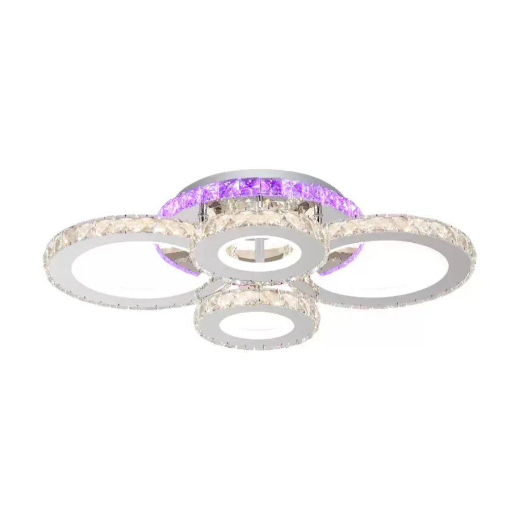 Lustra LED cu telecomanda si cristal NOVA ROTONDA RGB, 72W, 4 Cercuri, lumina Rece/Calda/Neutra, Dimabila, Negru