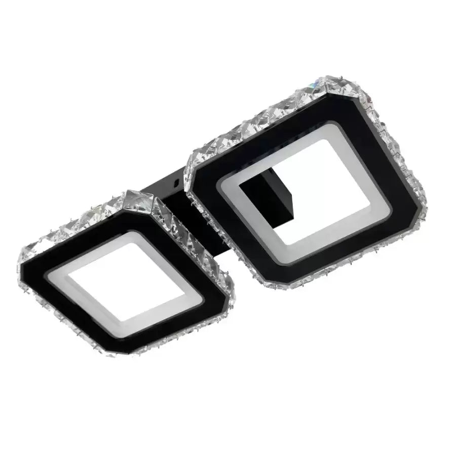 Lustra LED cu telecomanda si cristal QUADRIS, 24W, 2 Patrate, lumina Rece/Calda/Neutra, Dimabila, Negru