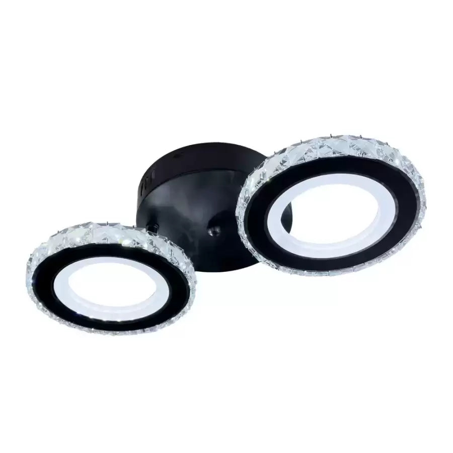 Lustra LED cu telecomanda si cristal NOVA ROTONDA, 29W, 2 Cercuri, lumina Rece/Calda/Neutra, Dimabila, Negru