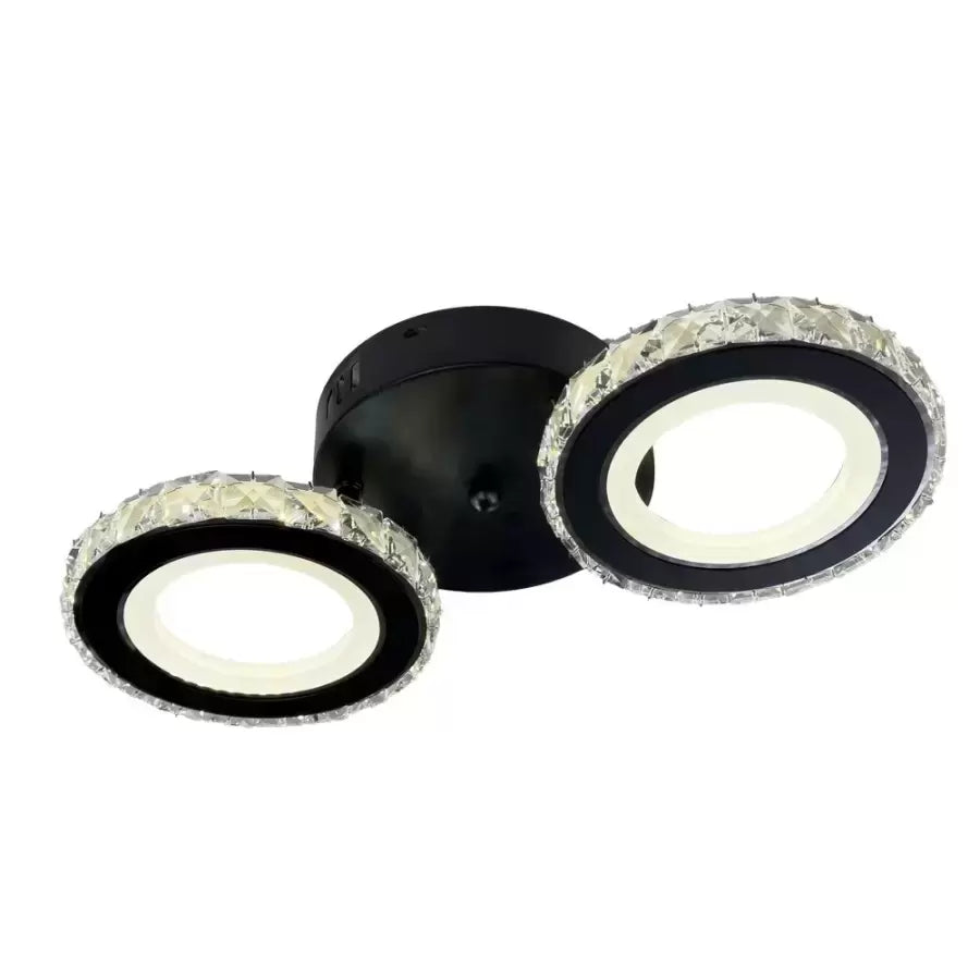 Lustra LED cu telecomanda si cristal NOVA ROTONDA, 29W, 2 Cercuri, lumina Rece/Calda/Neutra, Dimabila, Negru