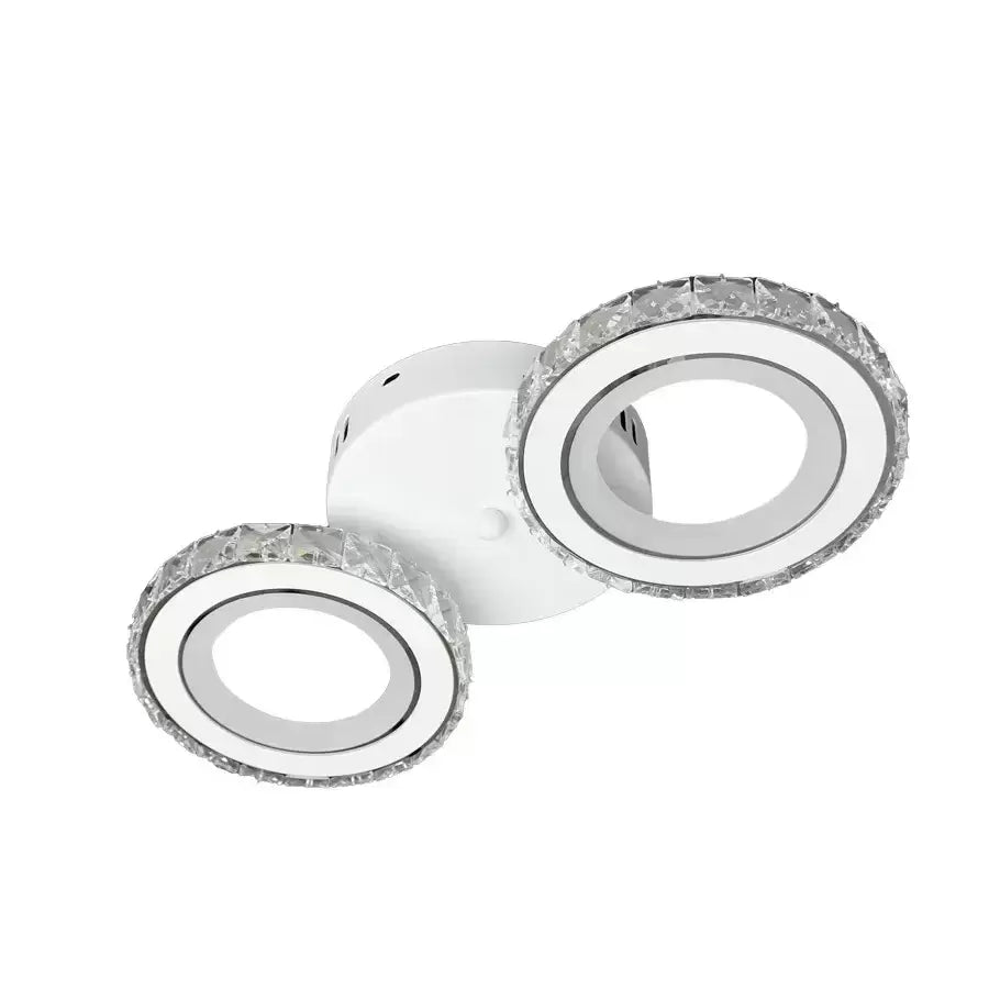 Lustra LED cu telecomanda si cristal NOVA ROTONDA, 29W, 2 Cercuri, lumina Rece/Calda/Neutra, Alb