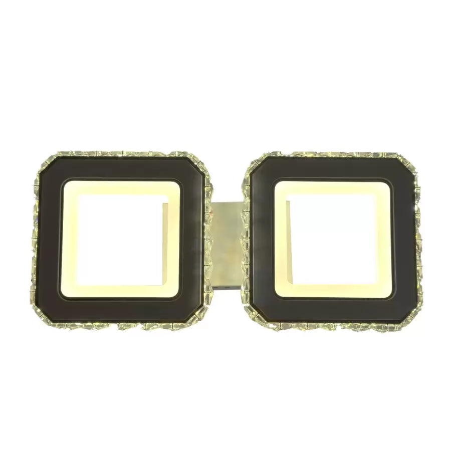 Lustra LED cu telecomanda si cristal QUADRIS, 24W, 2 Patrate, lumina Rece/Calda/Neutra, Dimabila, Alb