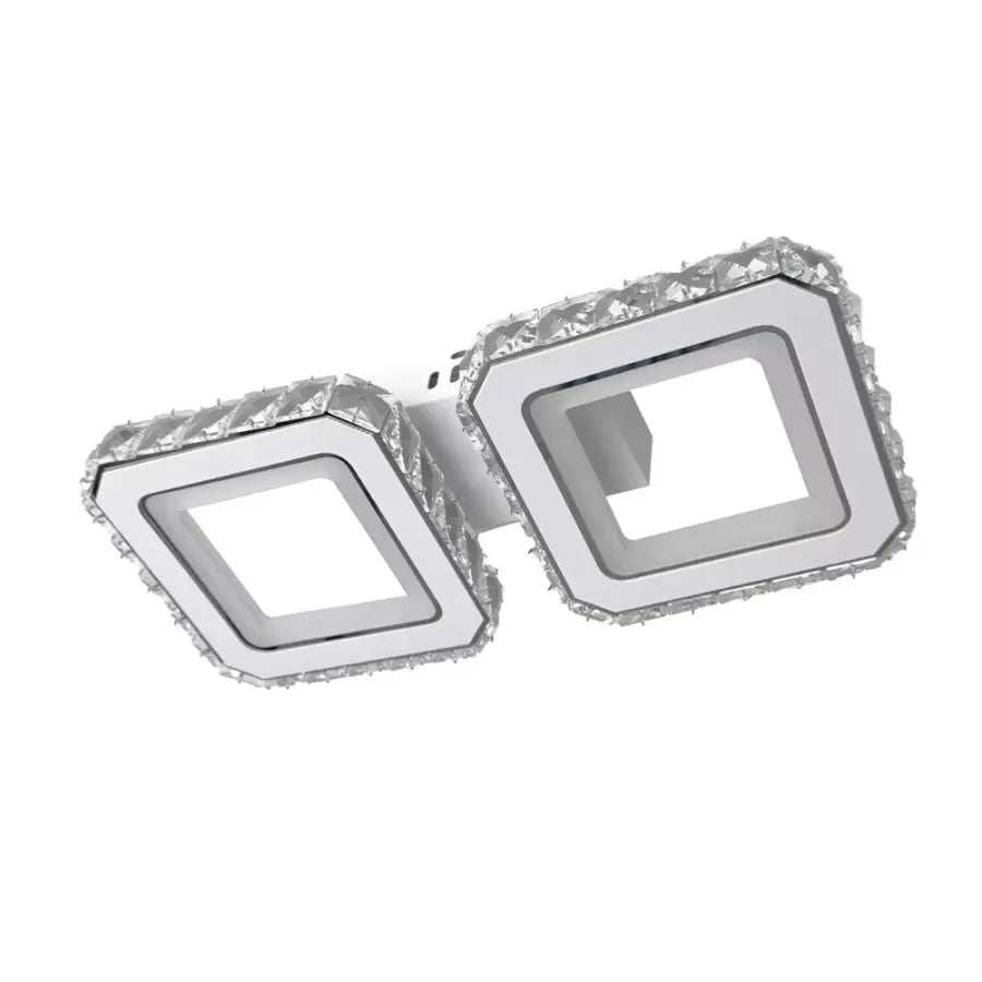 Lustra LED cu telecomanda si cristal QUADRIS, 24W, 2 Patrate, lumina Rece/Calda/Neutra, Dimabila, Alb