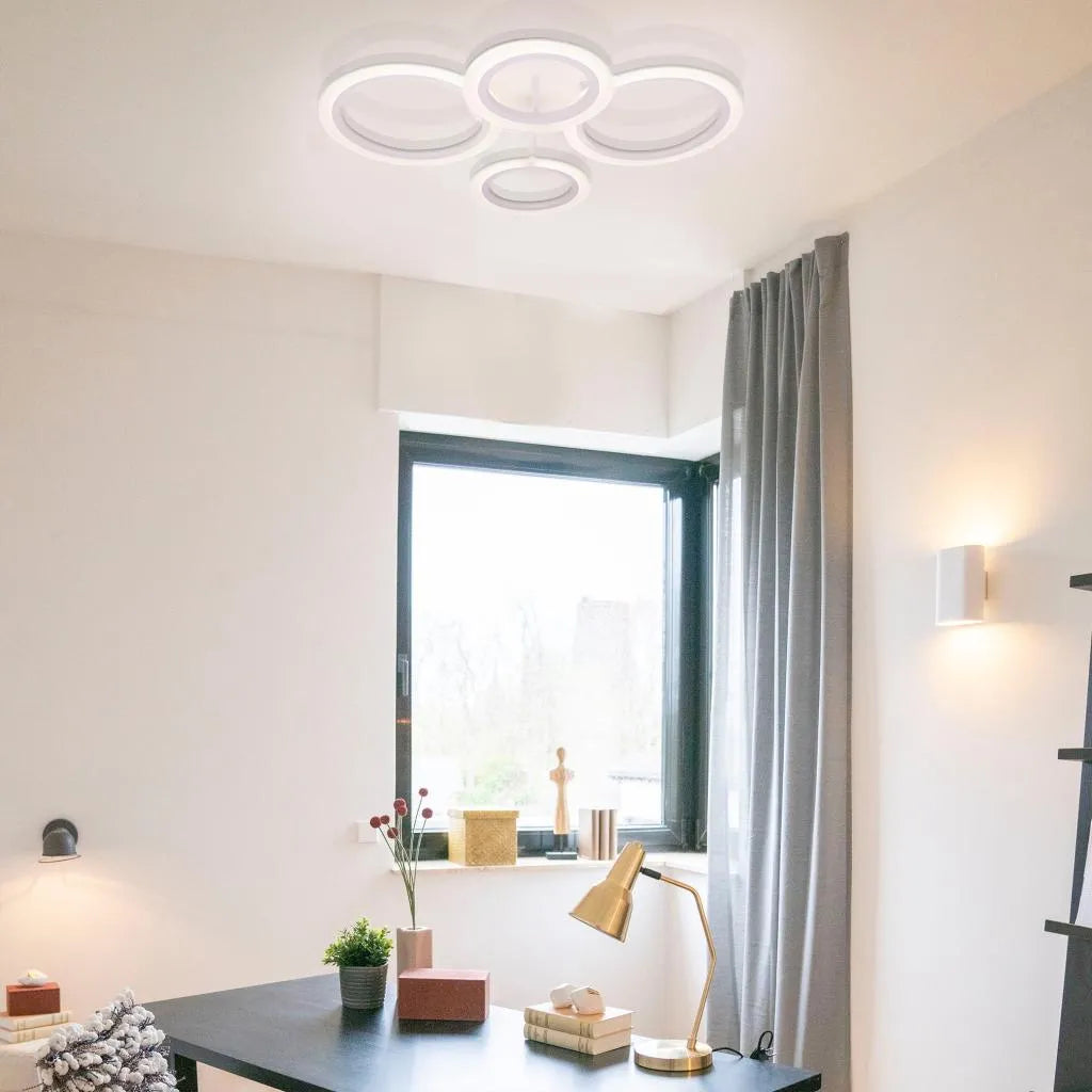 Lustra LED cu telecomanda  BETTY, 44W, 4 Cercuri, lumina Rece/Calda/Neutra, Dimabila, Alb