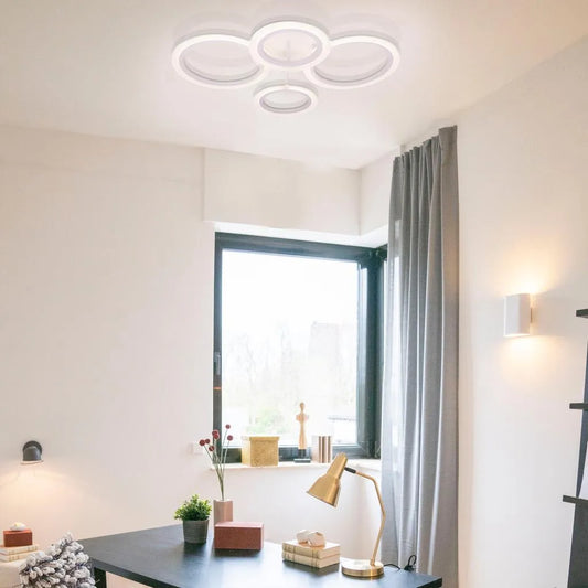 Lustra LED cu telecomanda  BETTY, 44W, 4 Cercuri, lumina Rece/Calda/Neutra, Dimabila, Alb