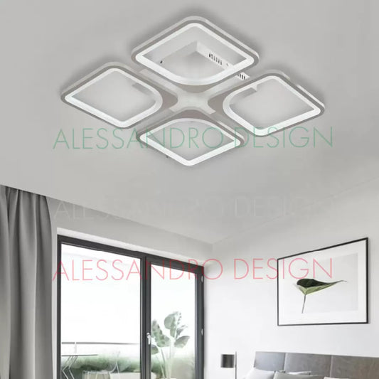 Lustra LED cu telecomanda ZOE, 4 Patrate, 52W, Lumina Rece/Calda/Neutra, Dimabila, Alb