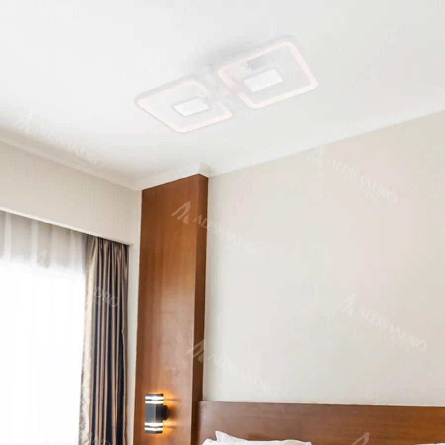 Lustra LED cu telecomanda  FELIX, 57W, 2 Patrate, lumina Rece/Calda/Neutra, Dimabila, Alb