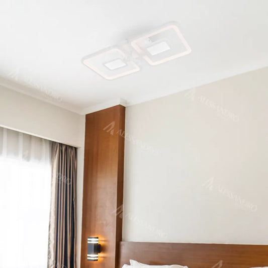 Lustra LED cu telecomanda  FELIX, 57W, 2 Patrate, lumina Rece/Calda/Neutra, Dimabila, Alb