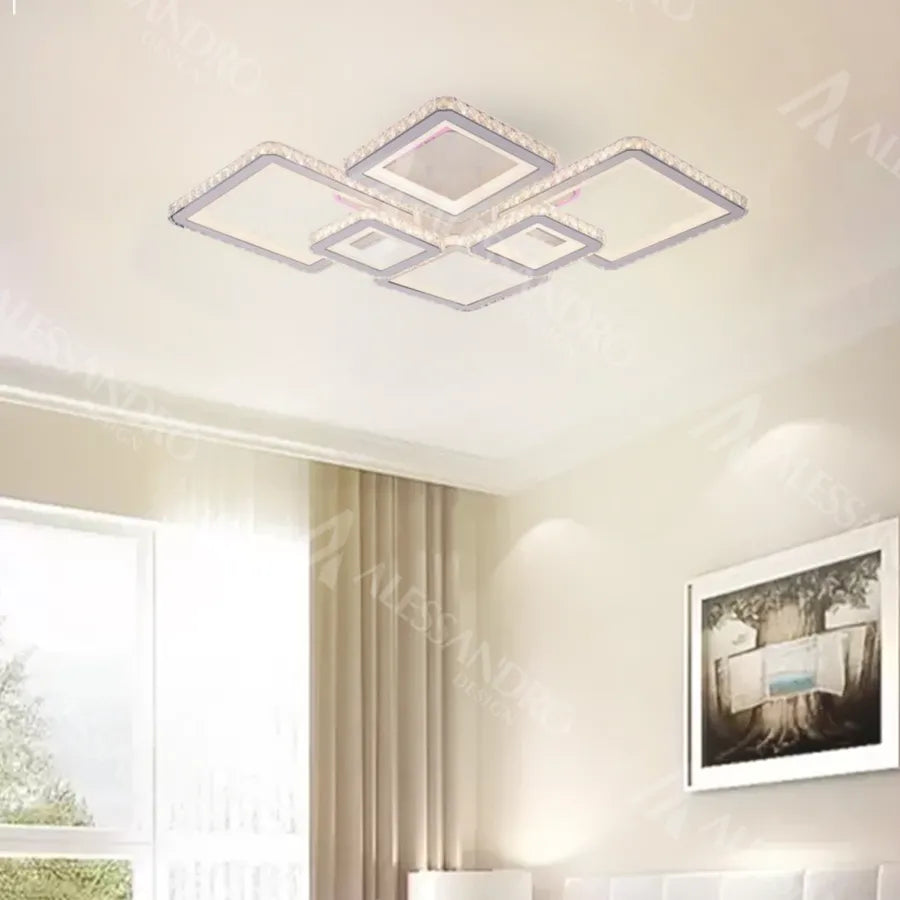 Lustra LED RGB cu telecomanda QUADRIS, 240W, 6 Patrate, lumina Rece/Calda/Neutra, Dimabila, Alb