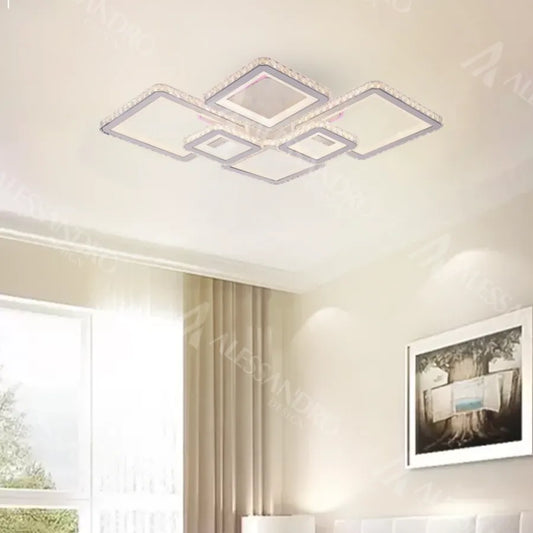 Lustra LED RGB cu telecomanda QUADRIS, 240W, 6 Patrate, lumina Rece/Calda/Neutra, Dimabila, Alb