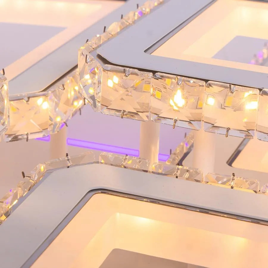 Lustra LED RGB cu telecomanda QUADRIS, 240W, 6 Patrate, lumina Rece/Calda/Neutra, Dimabila, Alb