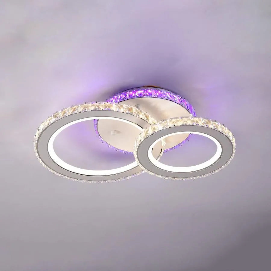 Lustra LED cu telecomanda si cristal NOVA ROTONDA RGB, 43W, 2 Cercuri, lumina Rece/Calda/Neutra, Dimabila, Alb