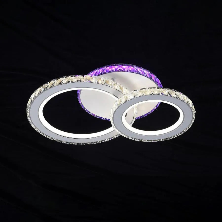 Lustra LED cu telecomanda si cristal NOVA ROTONDA RGB, 43W, 2 Cercuri, lumina Rece/Calda/Neutra, Dimabila, Alb