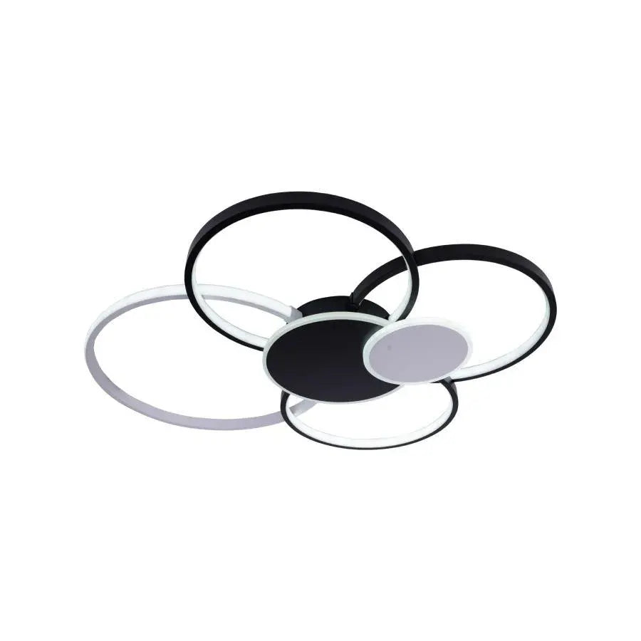 Lustra LED cu telecomanda  LACERTA, 74W, 6 Cercuri, lumina Rece/Calda/Neutra, Dimabila, Negru