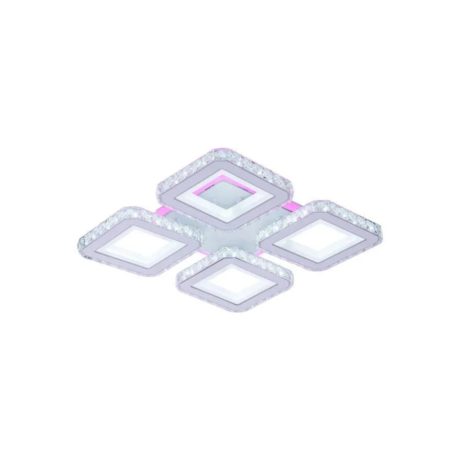 Lustra LED Leila cu Telecomanda, 79W, Crom cu Alb, Metal si Cristal, Dimabila, RGB