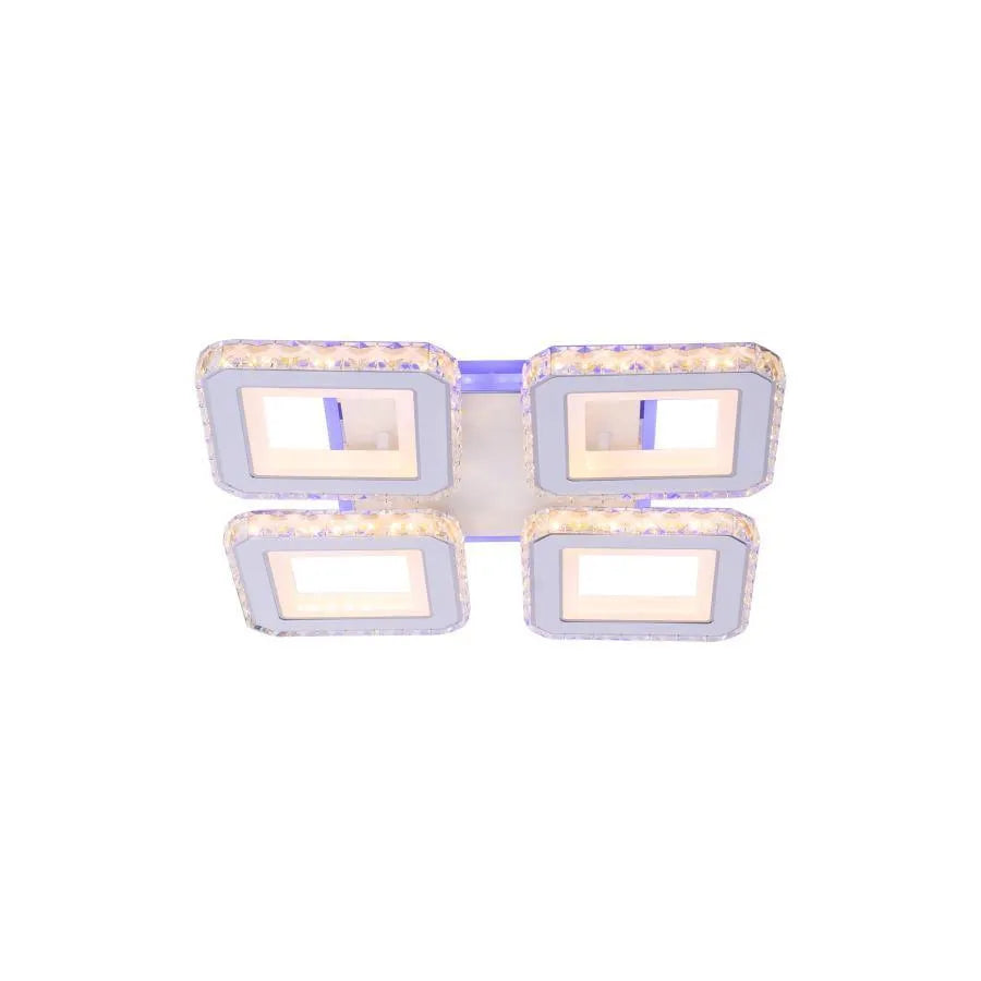 Lustra LED Leila cu Telecomanda, 79W, Crom cu Alb, Metal si Cristal, Dimabila, RGB