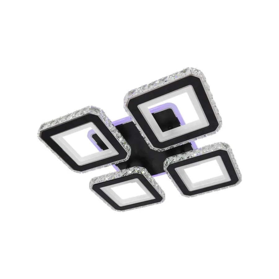 Lustra LED cu telecomanda LEILA, 79W, 4 Patrate, lumina Rece/Calda/Neutra, Dimabila, Negru