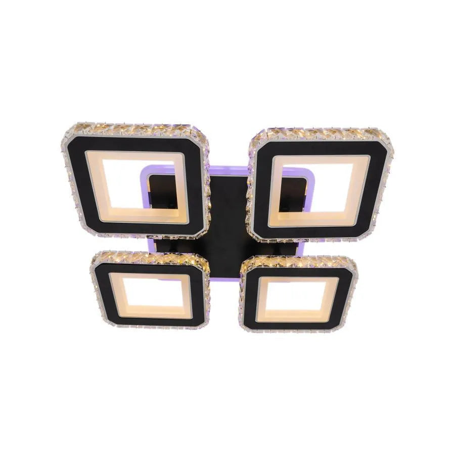 Lustra LED cu telecomanda LEILA, 79W, 4 Patrate, lumina Rece/Calda/Neutra, Dimabila, Negru