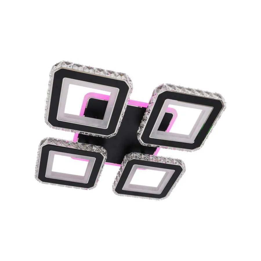 Lustra LED cu telecomanda LEILA, 79W, 4 Patrate, lumina Rece/Calda/Neutra, Dimabila, Negru