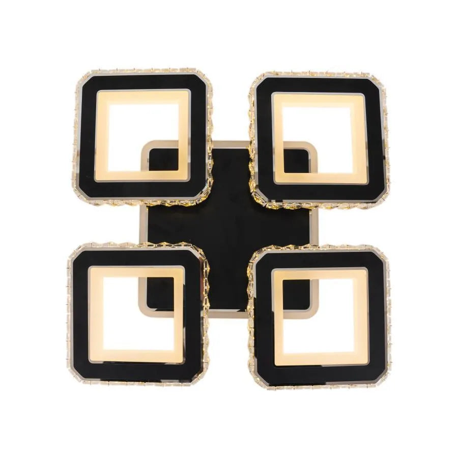 Lustra LED cu telecomanda LEILA, 79W, 4 Patrate, lumina Rece/Calda/Neutra, Dimabila, Negru