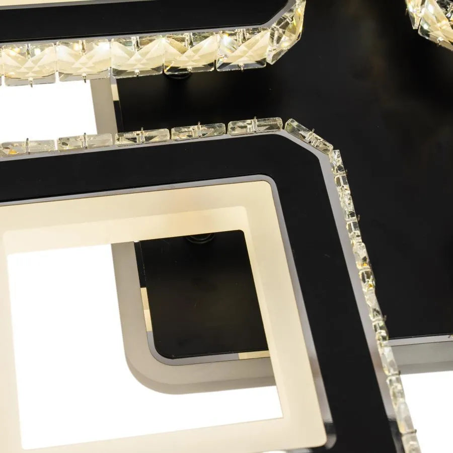 Lustra LED cu telecomanda LEILA, 79W, 4 Patrate, lumina Rece/Calda/Neutra, Dimabila, Negru