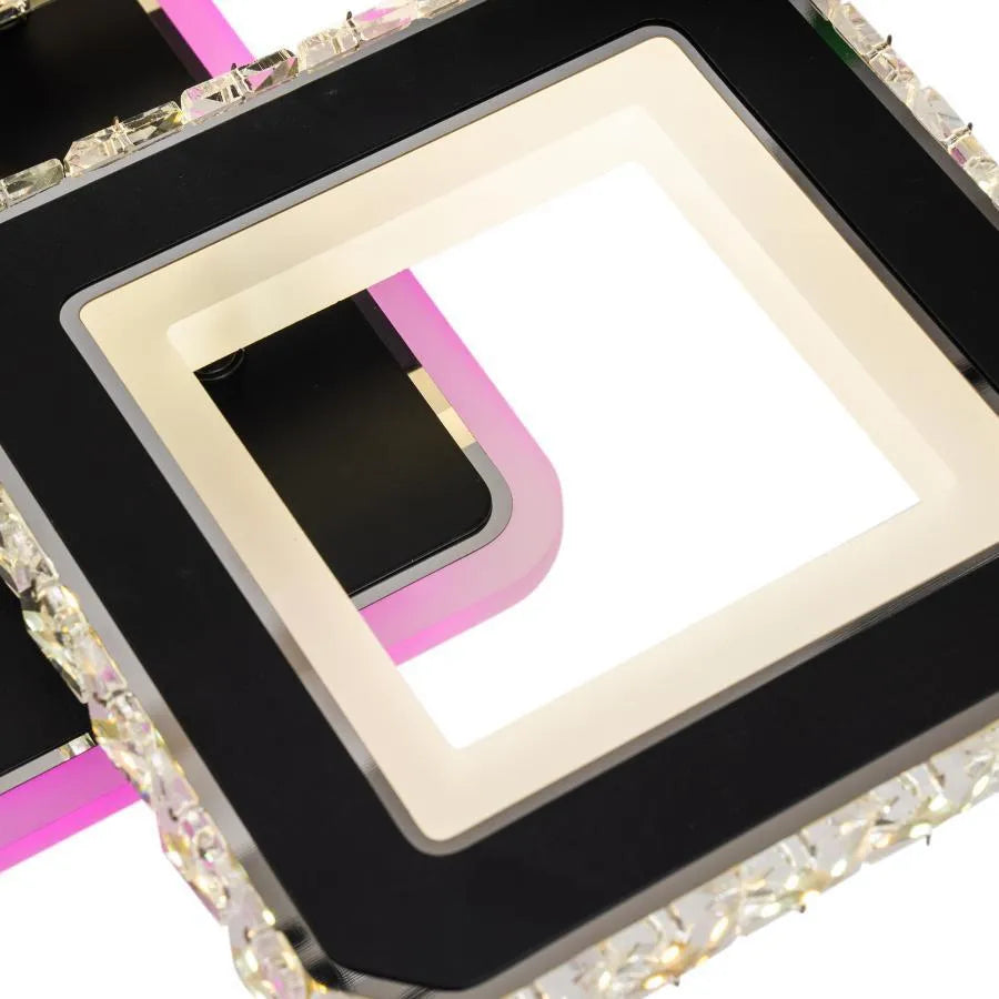 Lustra LED cu telecomanda LEILA, 79W, 4 Patrate, lumina Rece/Calda/Neutra, Dimabila, Negru