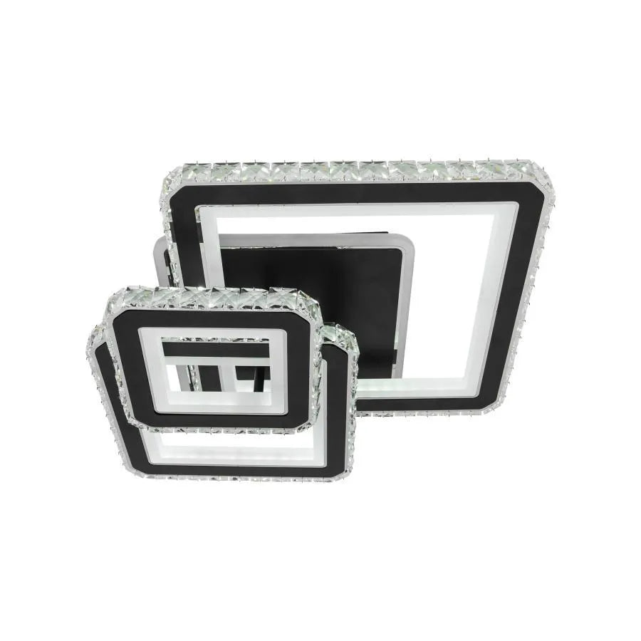 Lustra LED cu telecomanda si cristal NOVA QUADRIA RGB, 154W, 3 Patrate, lumina Rece/Calda/Neutra, Dimabila, Negru