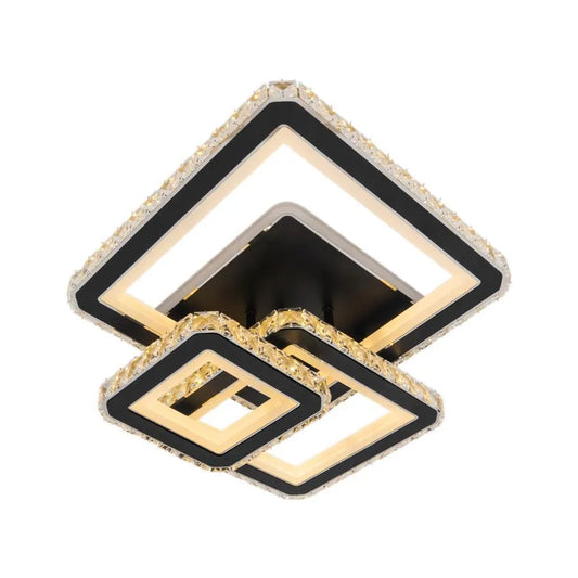 Lustra LED cu telecomanda si cristal NOVA QUADRIA RGB, 154W, 3 Patrate, lumina Rece/Calda/Neutra, Dimabila, Negru