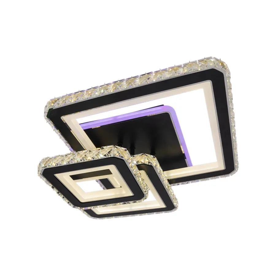 Lustra LED cu telecomanda si cristal NOVA QUADRIA RGB, 154W, 3 Patrate, lumina Rece/Calda/Neutra, Dimabila, Negru