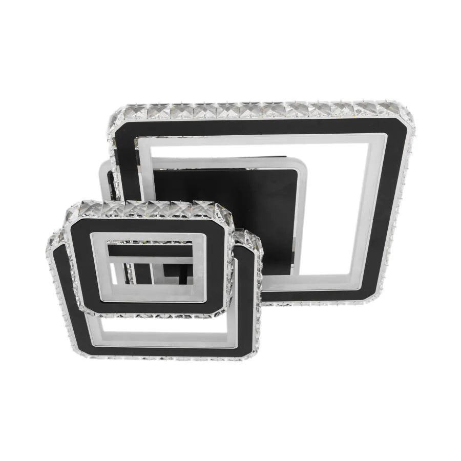 Lustra LED cu telecomanda si cristal NOVA QUADRIA RGB, 154W, 3 Patrate, lumina Rece/Calda/Neutra, Dimabila, Negru