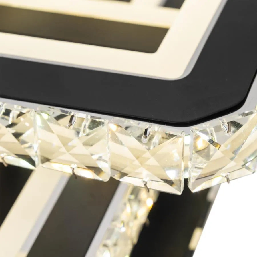 Lustra LED cu telecomanda si cristal NOVA QUADRIA RGB, 154W, 3 Patrate, lumina Rece/Calda/Neutra, Dimabila, Negru