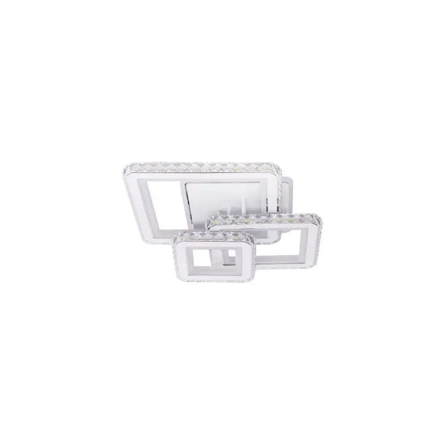 Lustra LED cu telecomanda si cristal NOVA QUADRIA RGB, 154W, 3 Patrate, lumina Rece/Calda/Neutra, Dimabila, Alb