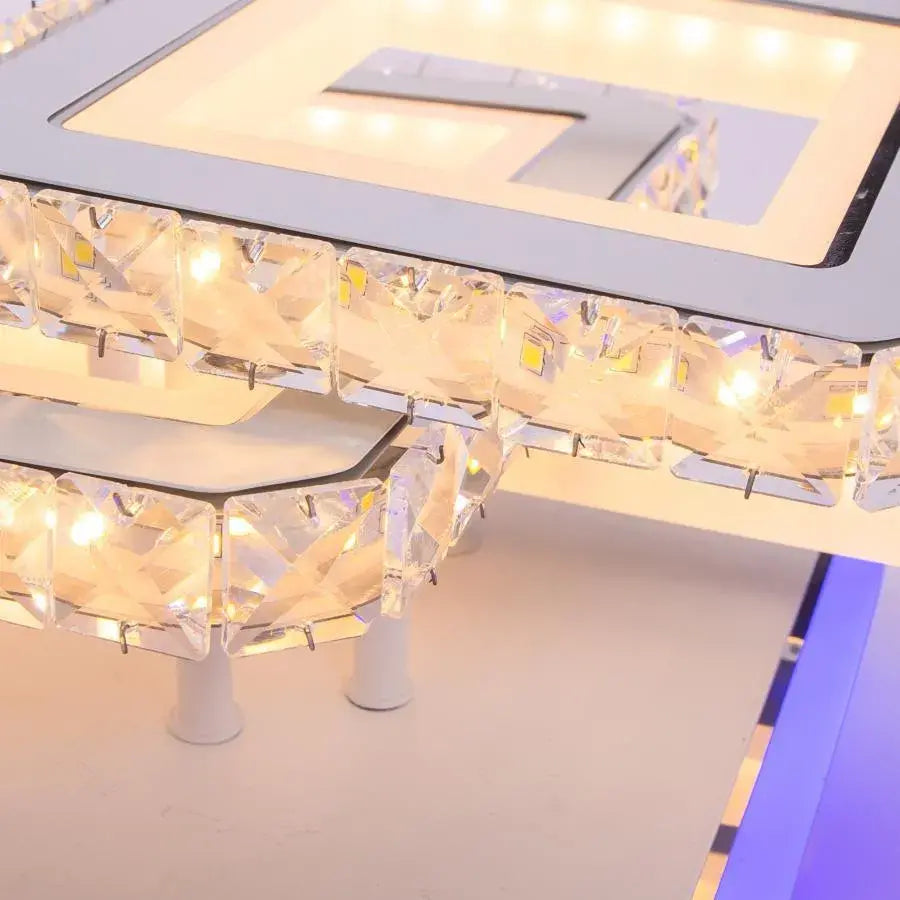 Lustra LED cu telecomanda si cristal NOVA QUADRIA RGB, 154W, 3 Patrate, lumina Rece/Calda/Neutra, Dimabila, Alb