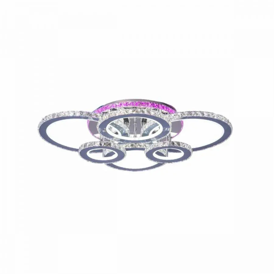 Lustra LED cu telecomanda si cristal NOVA ROTONDA RGB, 152W, 6 Cercuri, lumina Rece/Calda/Neutra, Dimabila, Crom Lucios