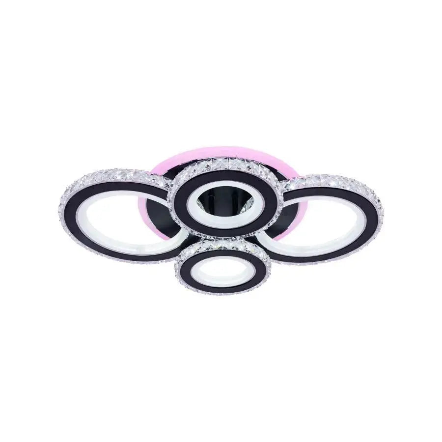 Lustra LED NOVA Rotonda cu Cristale, 4 Surse de Lumina, RGB, cu Telecomanda, 68W, Negru & Inox