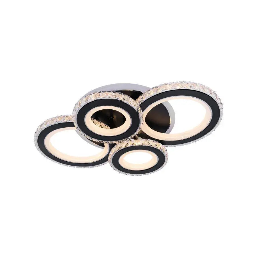 Lustra LED NOVA Rotonda cu Cristale, 4 Surse de Lumina, RGB, cu Telecomanda, 68W, Negru & Inox