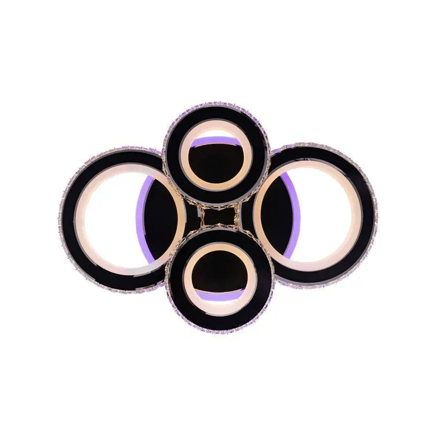 Lustra LED NOVA Rotonda cu Cristale, 4 Surse de Lumina, RGB, cu Telecomanda, 68W, Negru & Inox