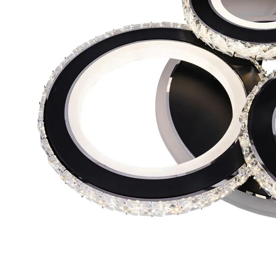 Lustra LED NOVA Rotonda cu Cristale, 4 Surse de Lumina, RGB, cu Telecomanda, 68W, Negru & Inox