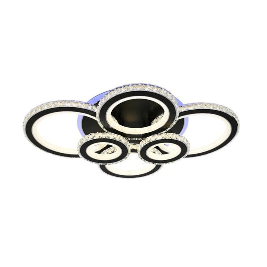 Lustra LED cu telecomanda si cristal NOVA ROTONDA RGB, 154W, 6 Cercuri, lumina Rece/Calda/Neutra, Dimabila, Negru