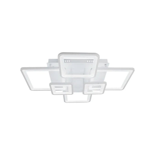 Lustra LED cu Telecomanda, ELLA, 6 Patrate, 124W, Lumina Rece/Calda/Neutra, Dimabila, Alb