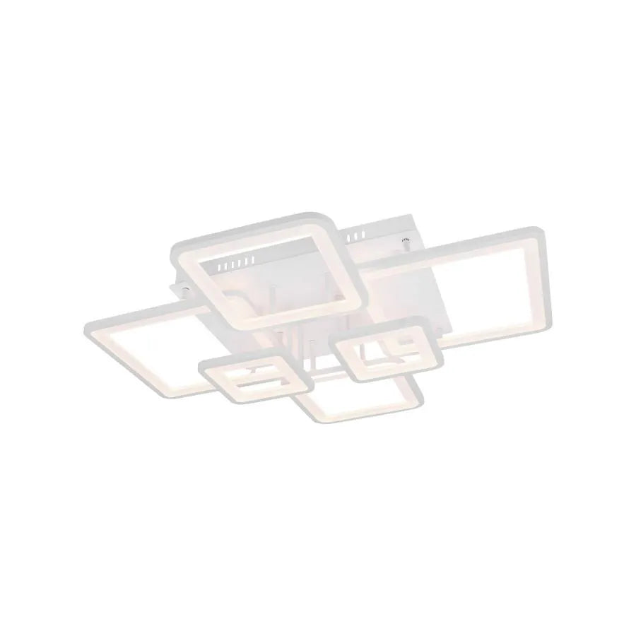 Lustra LED cu Telecomanda, ELLA, 6 Patrate, 124W, Lumina Rece/Calda/Neutra, Dimabila, Alb