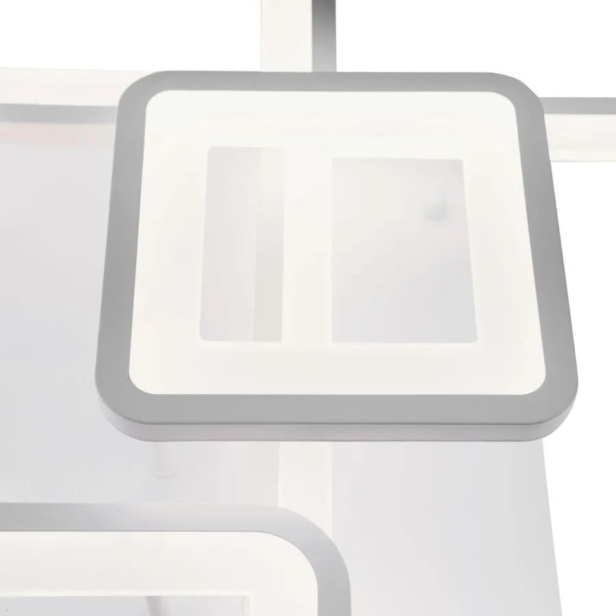 Lustra LED cu Telecomanda, ELLA, 6 Patrate, 124W, Lumina Rece/Calda/Neutra, Dimabila, Alb