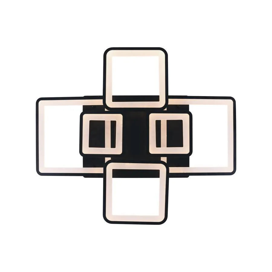 Lustra LED cu Telecomanda, ELLA, 6 Patrate, 124W, Lumina Rece/Calda/Neutra, Dimabila, Negru