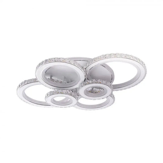 Lustra LED cu telecomanda si cristal NOVA ROTONDA RGB, 154W, 6 Cercuri, lumina Rece/Calda/Neutra, Dimabila, Alb