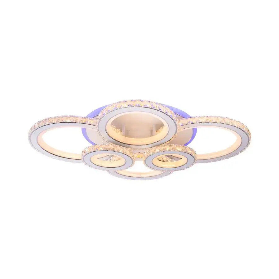 Lustra LED cu telecomanda si cristal NOVA ROTONDA RGB, 154W, 6 Cercuri, lumina Rece/Calda/Neutra, Dimabila, Alb