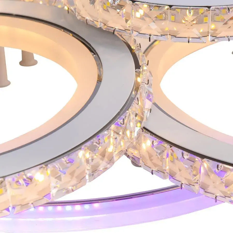 Lustra LED cu telecomanda si cristal NOVA ROTONDA RGB, 154W, 6 Cercuri, lumina Rece/Calda/Neutra, Dimabila, Alb